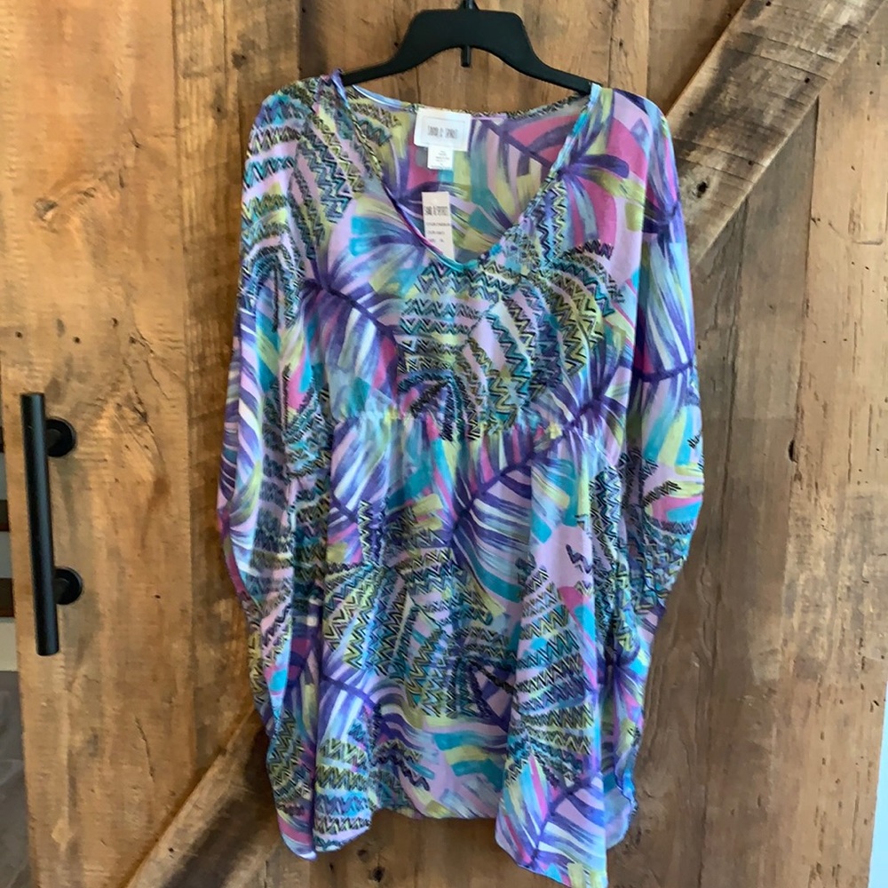 NWT Sand & Sky Tropical Printed Chiffon Cover Up 1X/2X